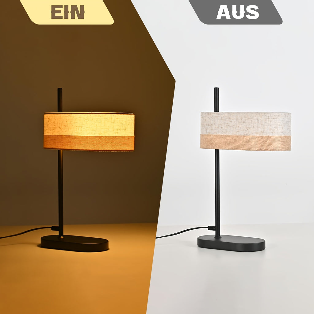 Lampe de chevet noire, abat-jour ovale en tissu bicolore, culot E14