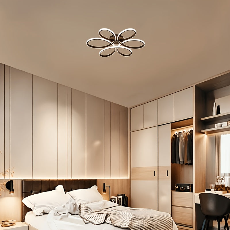 Plafonnier LED fleur à six pétales noirs, 51 cm, blanc chaud ou froid