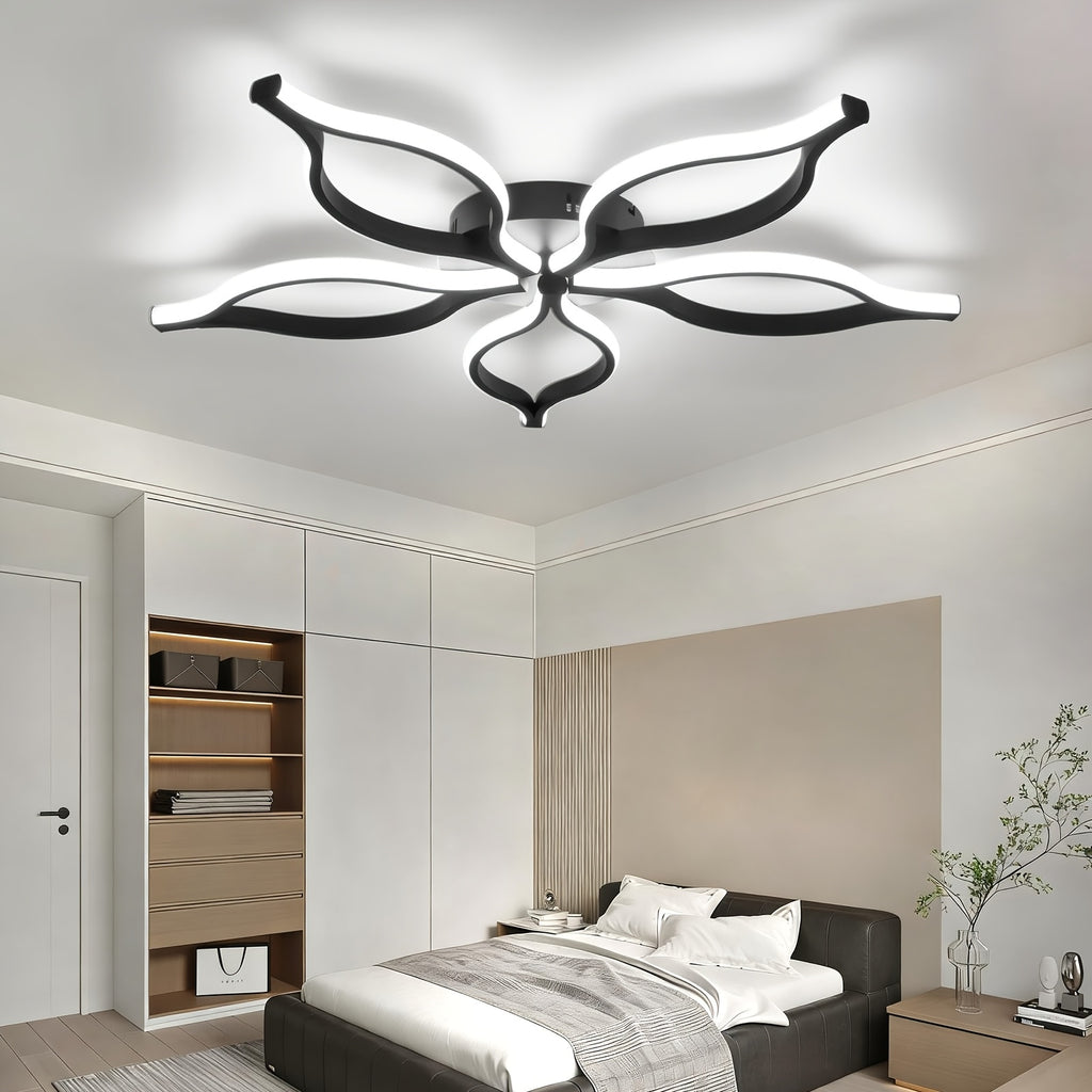 Plafonnier LED fleur à cinq pétales Ø 80 cm, noir ou blanc, 75 W