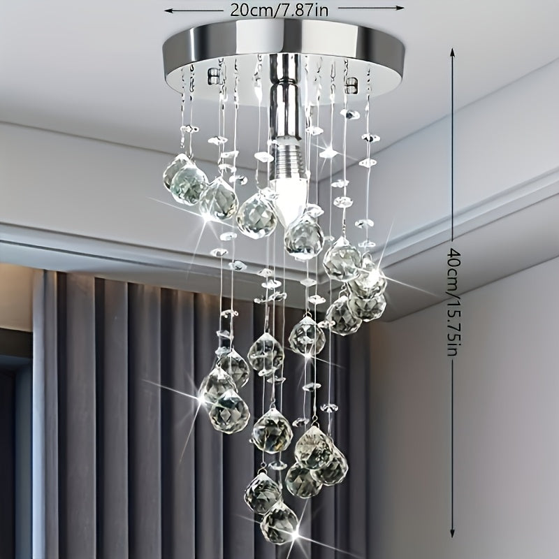 Lustre pluie de boules de cristal, base chromée Ø 20 cm, E14