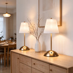 Paire de lampes sans fil plissées, socle doré en dôme, 30 cm