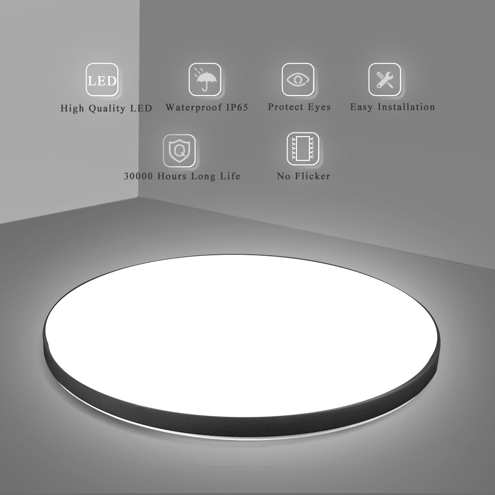 Plafonnier LED rond extra-plat noir IP65, Ø 47 cm, blanc froid 48 W