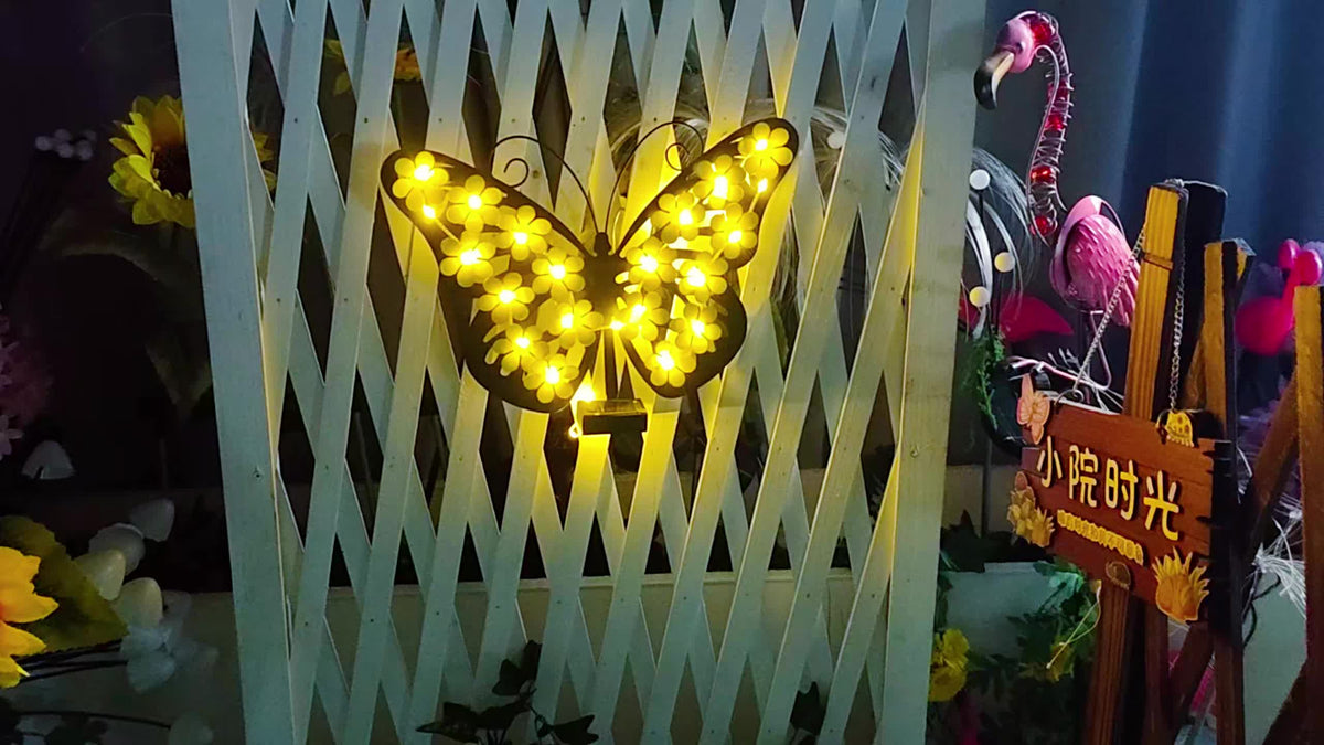Applique solaire papillon en fer à fleurs jaunes, 35 cm
