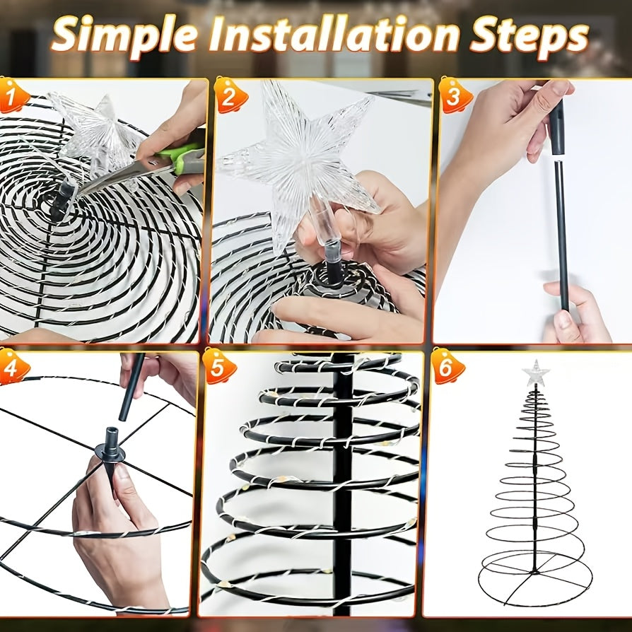 Sapin de Noël lumineux solaire en spirale à étoile, 93 cm, 80 LED