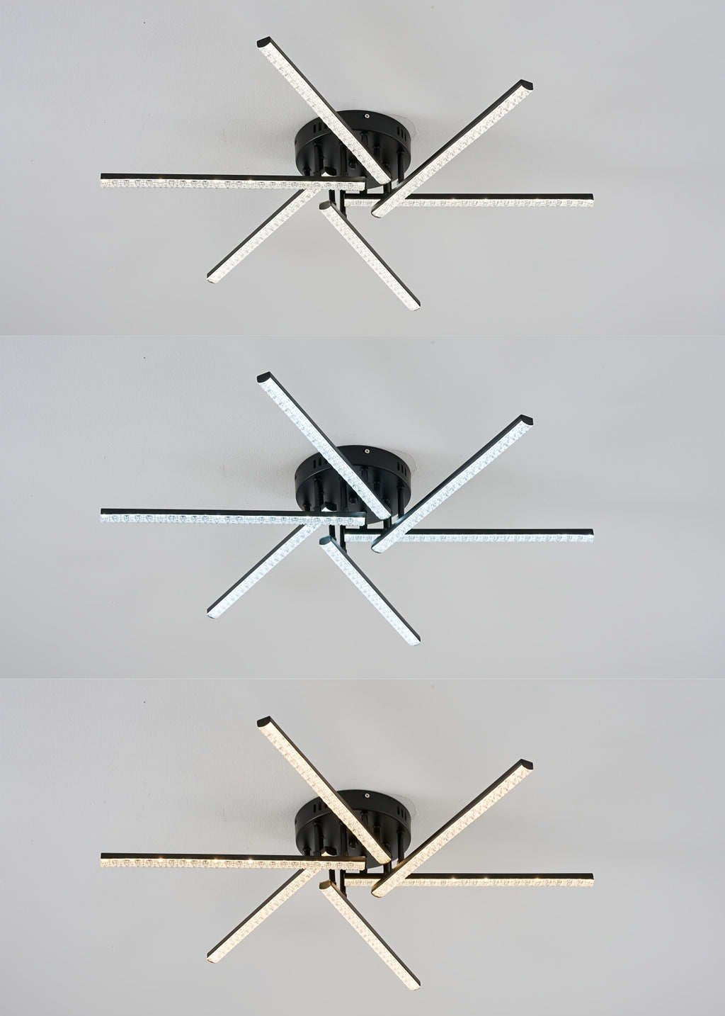 Plafonnier LED à six branches en étoile, doré, blanc ou noir, 76 cm