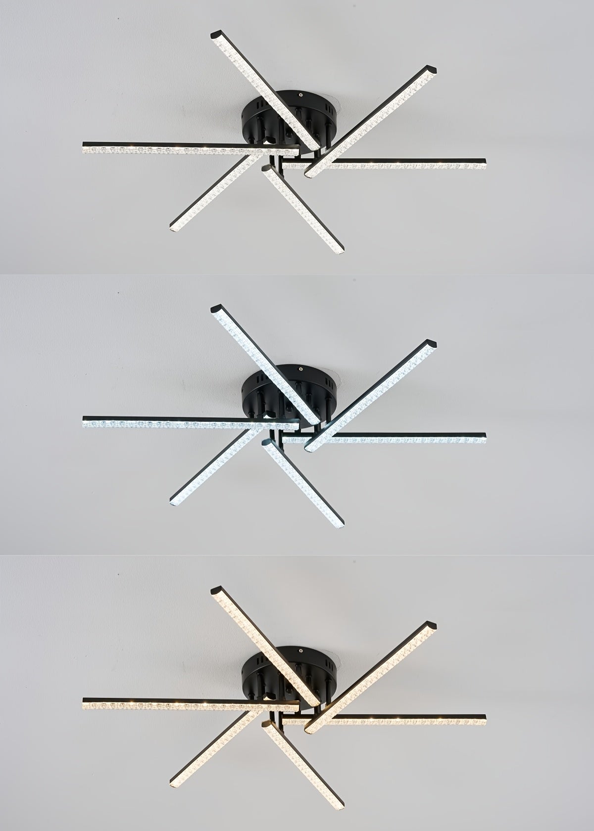 Plafonnier LED à six branches en étoile, doré, blanc ou noir, 76 cm