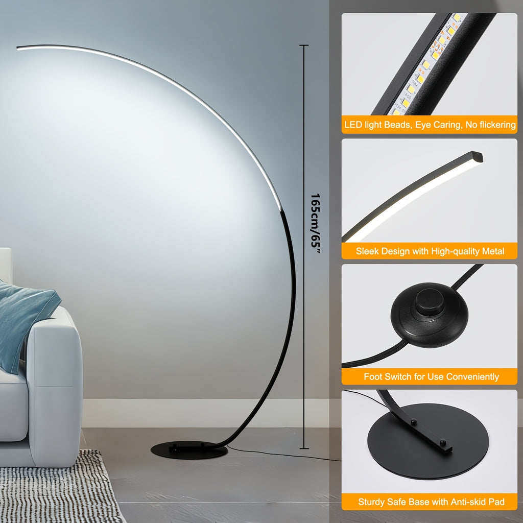 Lampadaire arc LED 25 W noir à minuterie et mémoire, 165 cm