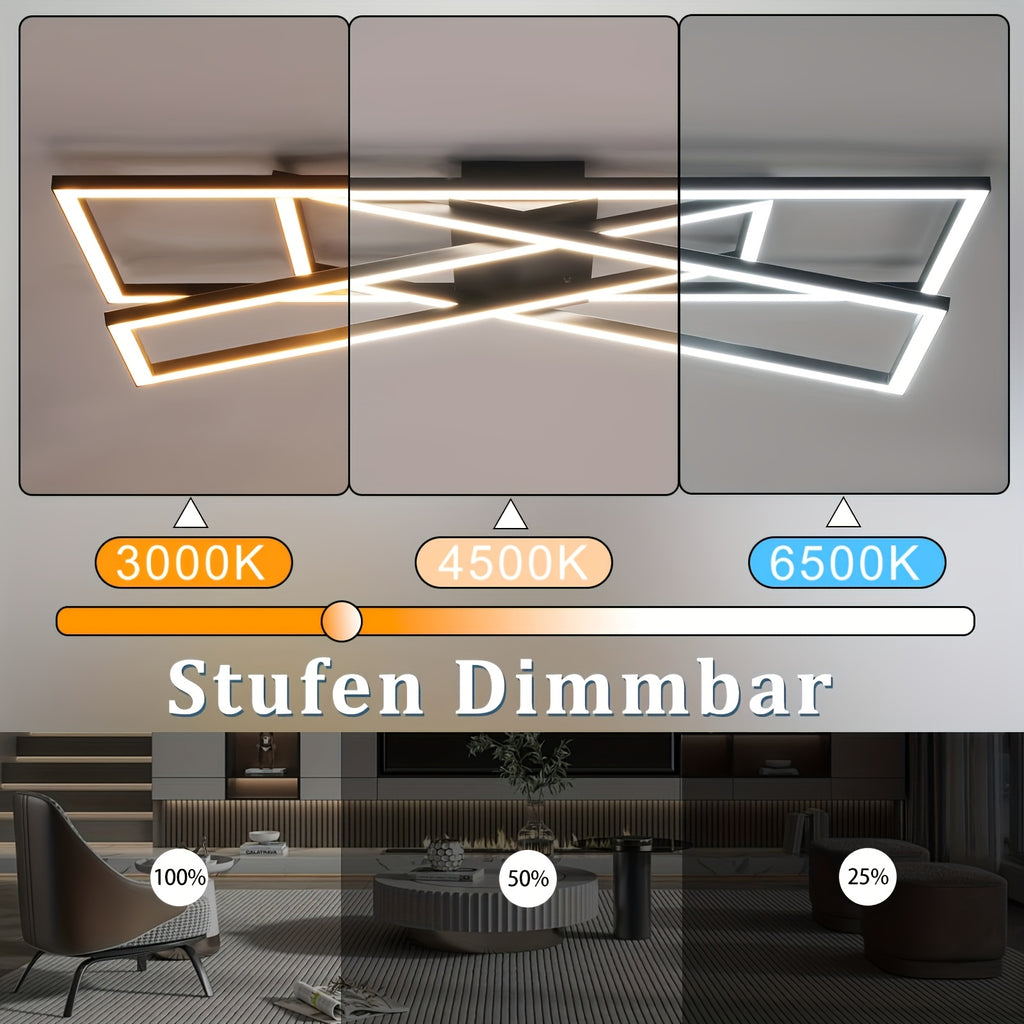 Plafonnier LED rectangulaire 75 cm à cadres croisés noirs, 45 W