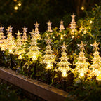 Guirlande de 10 sapins lumineux à piquer, lumière verte, à piles