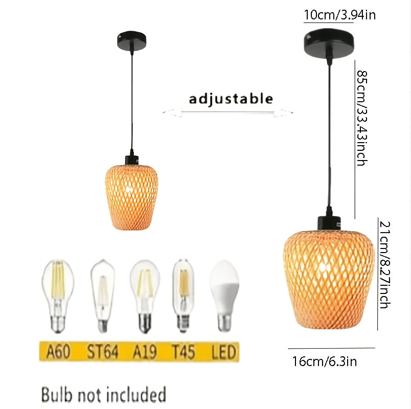 Suspension en bambou tressé, abat-jour ovoïde Ø 16 cm, douille E27