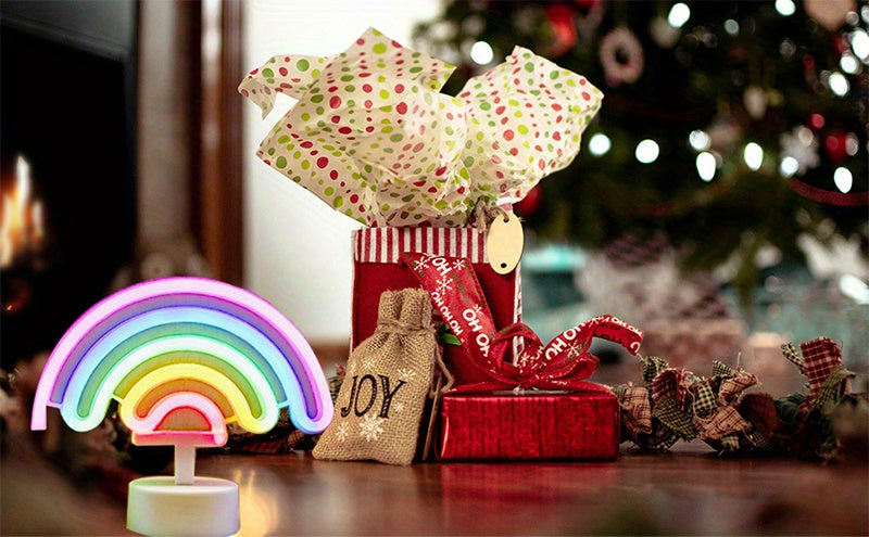 Néon LED arc-en-ciel sur socle, à piles ou USB, 23 x 19 cm