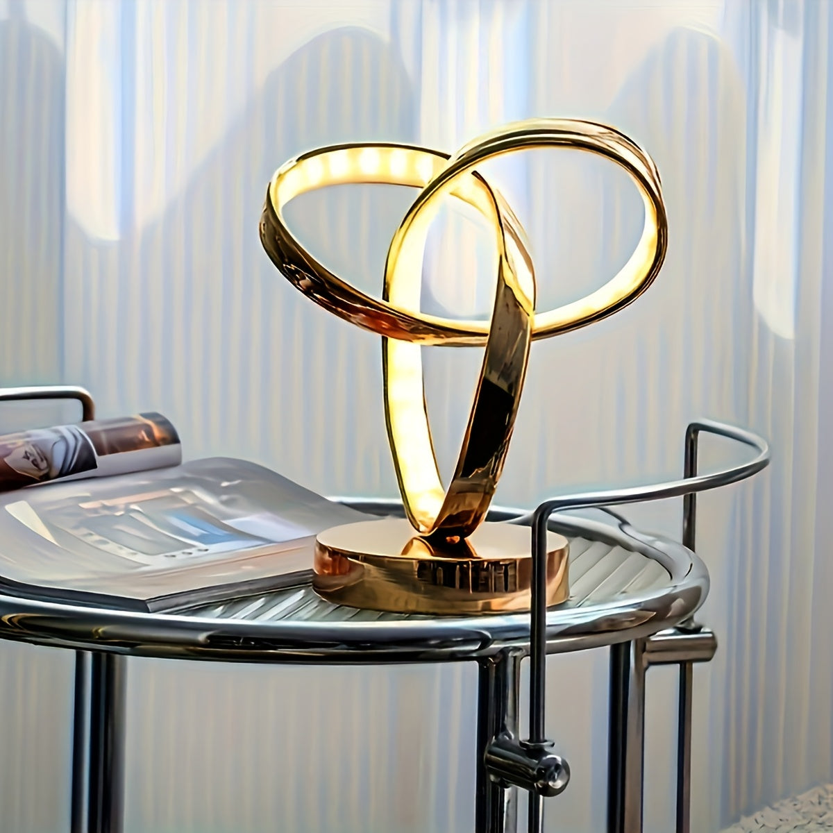 Lampe à poser dorée LED à anneaux entrelacés, trèfle lumineux USB