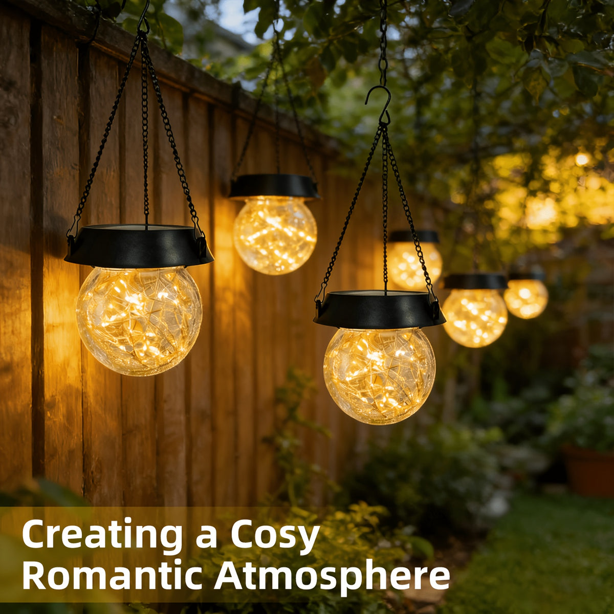 Suspension solaire boule craquelée à micro-LED et 8 jeux de lumière