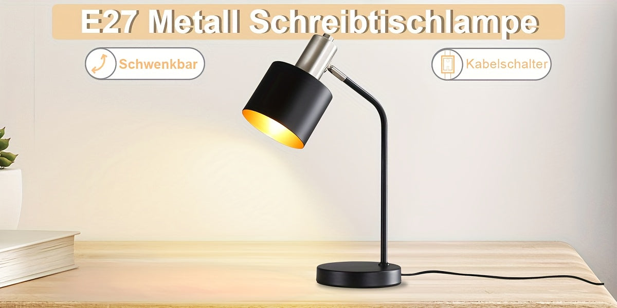 Lampe de chevet noire en métal à tête orientable, douille E27