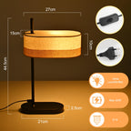 Lampe de chevet noire, abat-jour ovale en tissu bicolore, culot E14