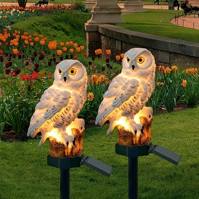 Lampe solaire hibou en résine sur piquet, lot de 2 pour jardin