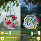 Lot de 2 lanternes solaires boules à papillons, à suspendre, IP65