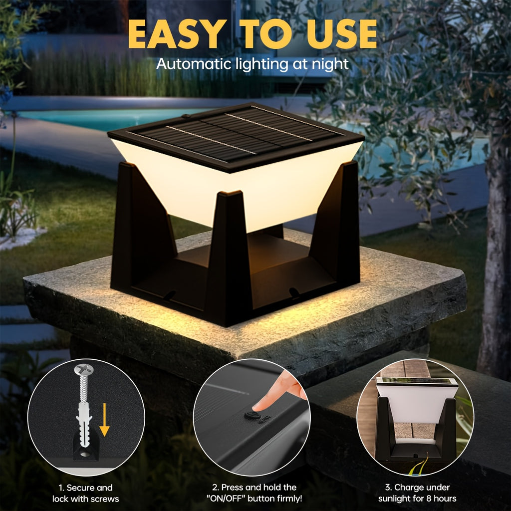 Lampe solaire de pilier IP65 à coque noire, trois tailles au choix