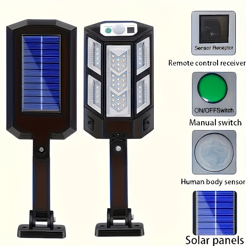 Applique solaire réverbère à détecteur éclairant sur 3 faces, lot de 2