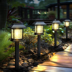 Lanterne solaire de jardin à piquet, cage noire 37,5 cm, lot de 4