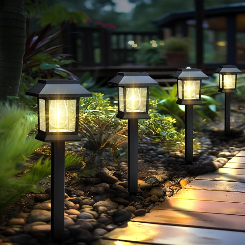 Lanterne solaire de jardin à piquet, cage noire 37,5 cm, lot de 4