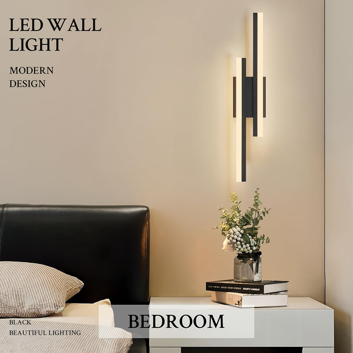 Lot de 2 appliques murales LED double barre noire, blanc neutre