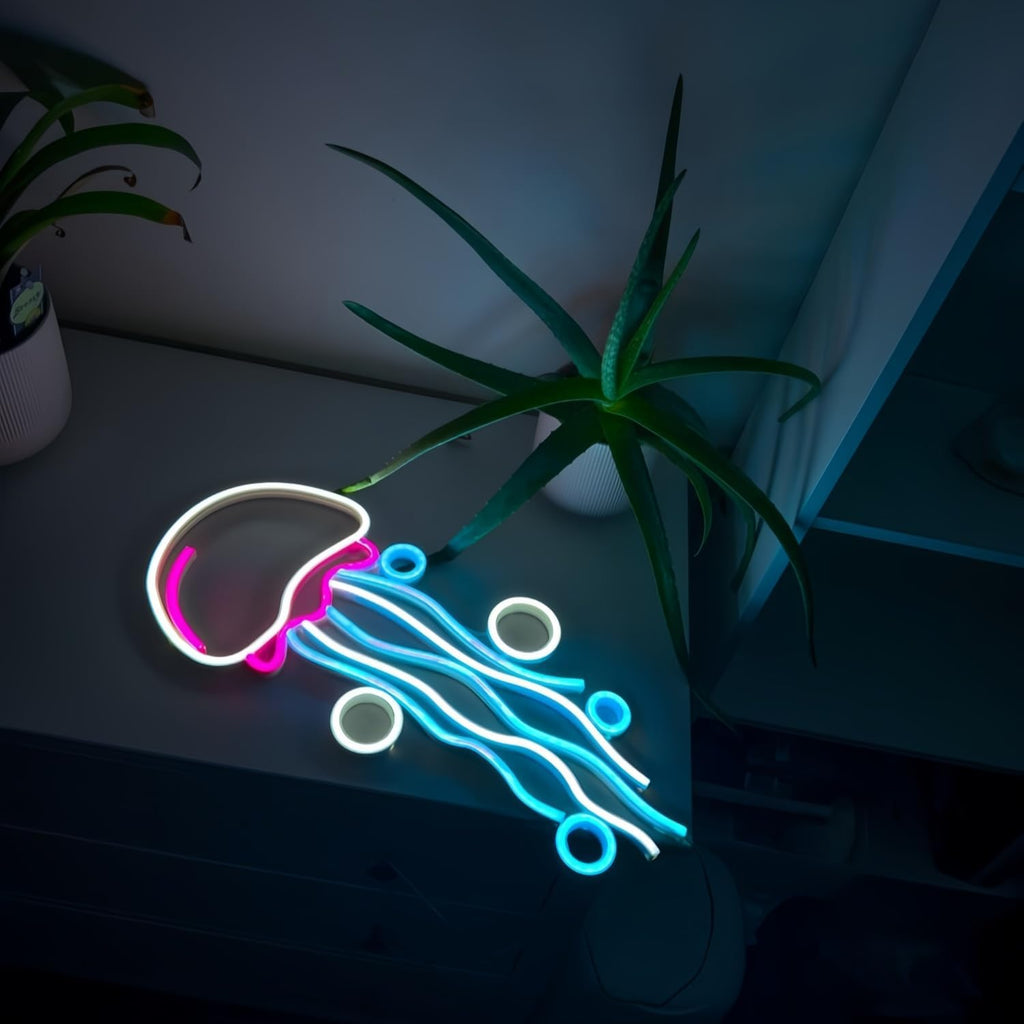 Néon LED méduse multicolore sur plaque acrylique, 40 cm, USB