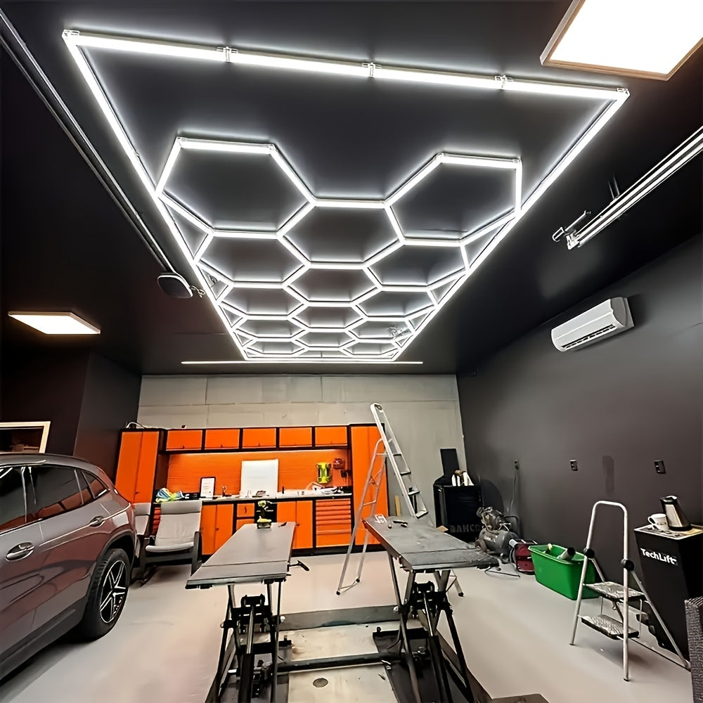 Plafonnier LED hexagonal en kit pour garage ou atelier, 24 à 68 tubes