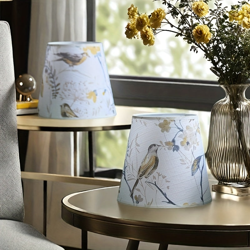 Lot de 2 petits abat-jour en tissu imprimé oiseaux et fleurs