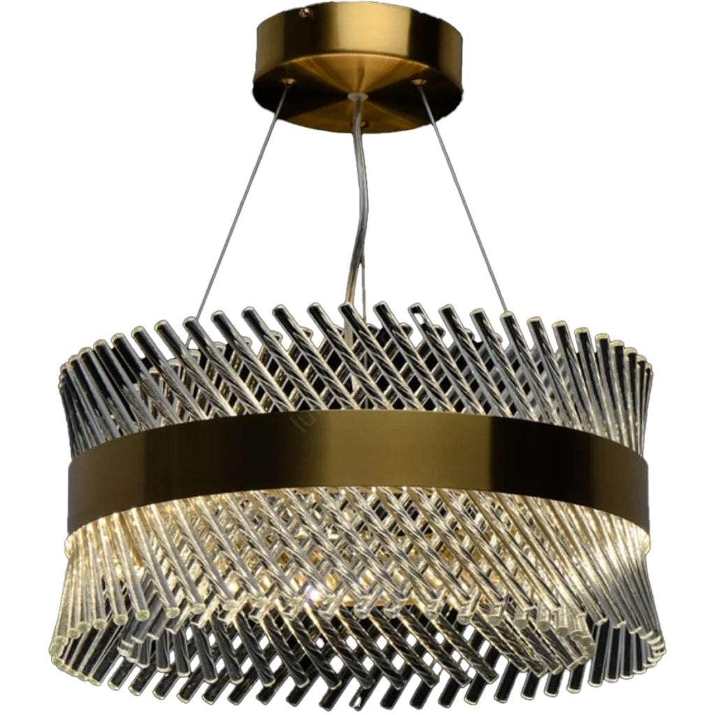 Lustre LED couronne de cristal torsadé et anneau doré, Ø 40 cm