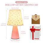 Lampe de chevet rose en lin à roses pastel et nœuds, coffret cadeau