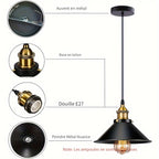 Suspension industrielle conique en métal noir, Ø 22 ou 26 cm