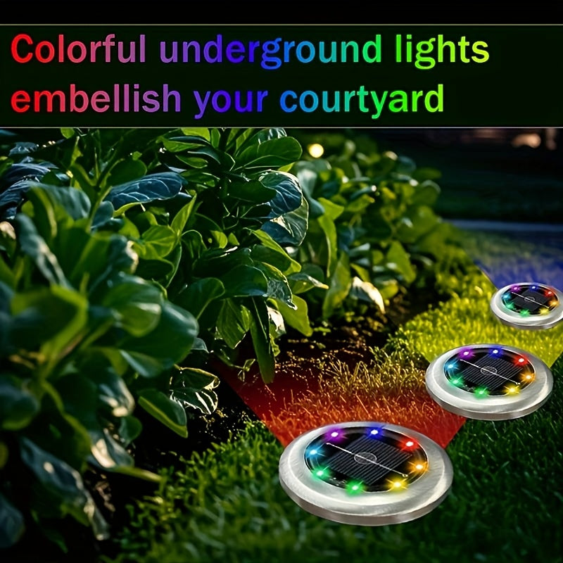 Spot solaire de sol multicolore 8 LED, Ø 7,2 cm, lot de 8 ou de 12