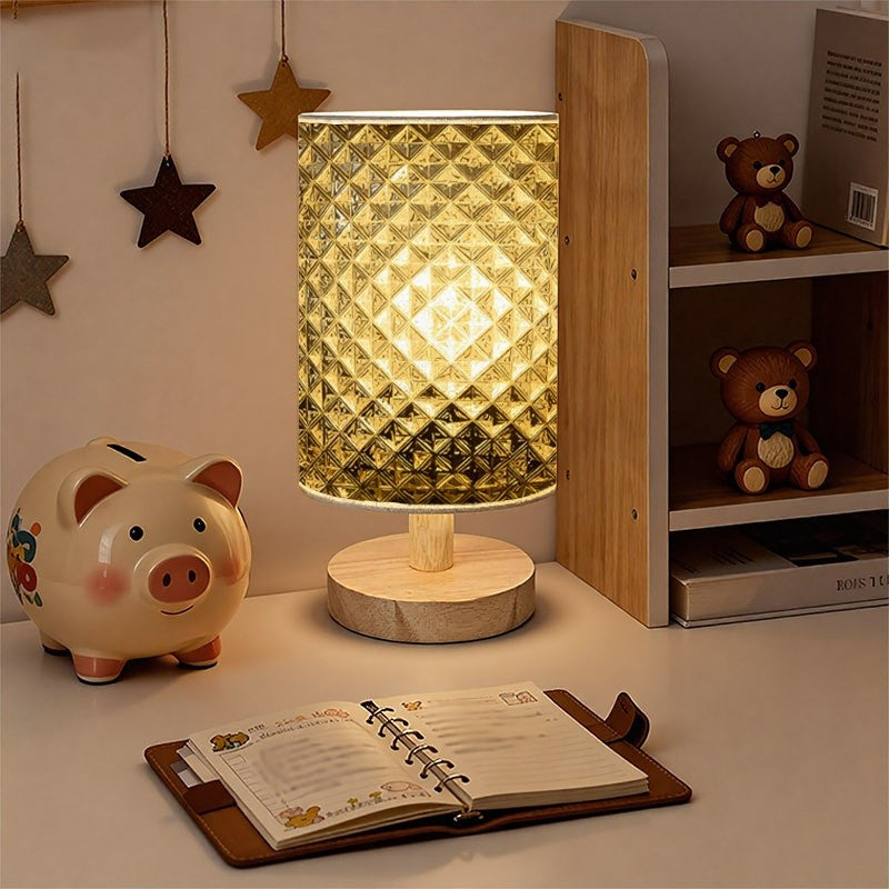 Lampe de chevet en tissu à motif losanges dorés, trois teintes