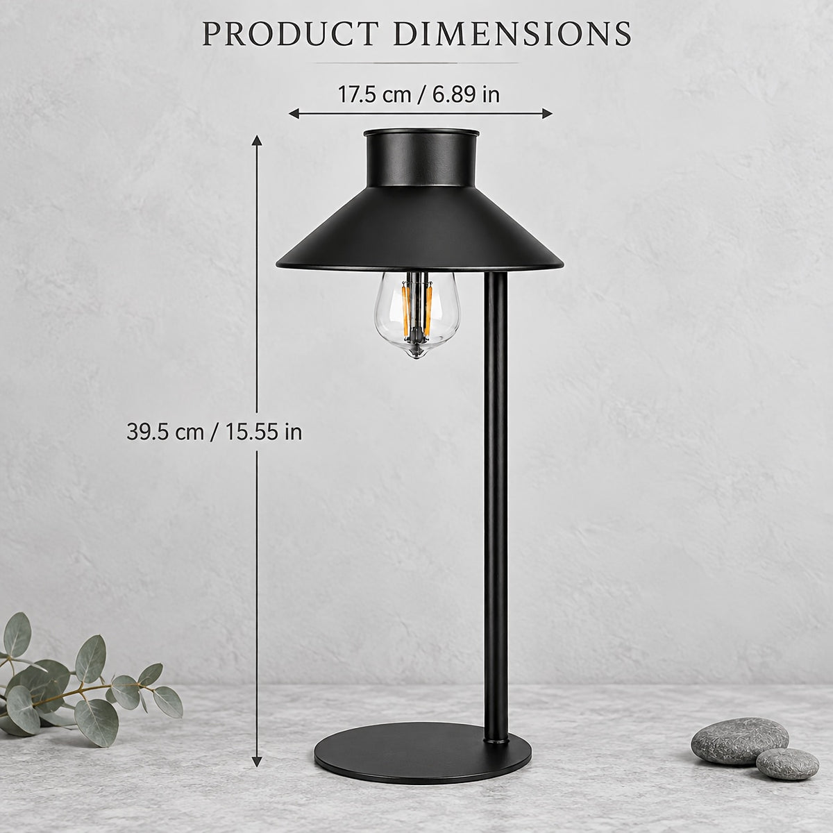Lampe de table solaire vintage à ampoule Edison, abat-jour conique