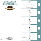 Lampadaire à abat-jour double disque noir et pied chromé, 145 cm