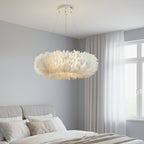 Abat-jour anneau en plumes blanches pour suspension, Ø 51cm