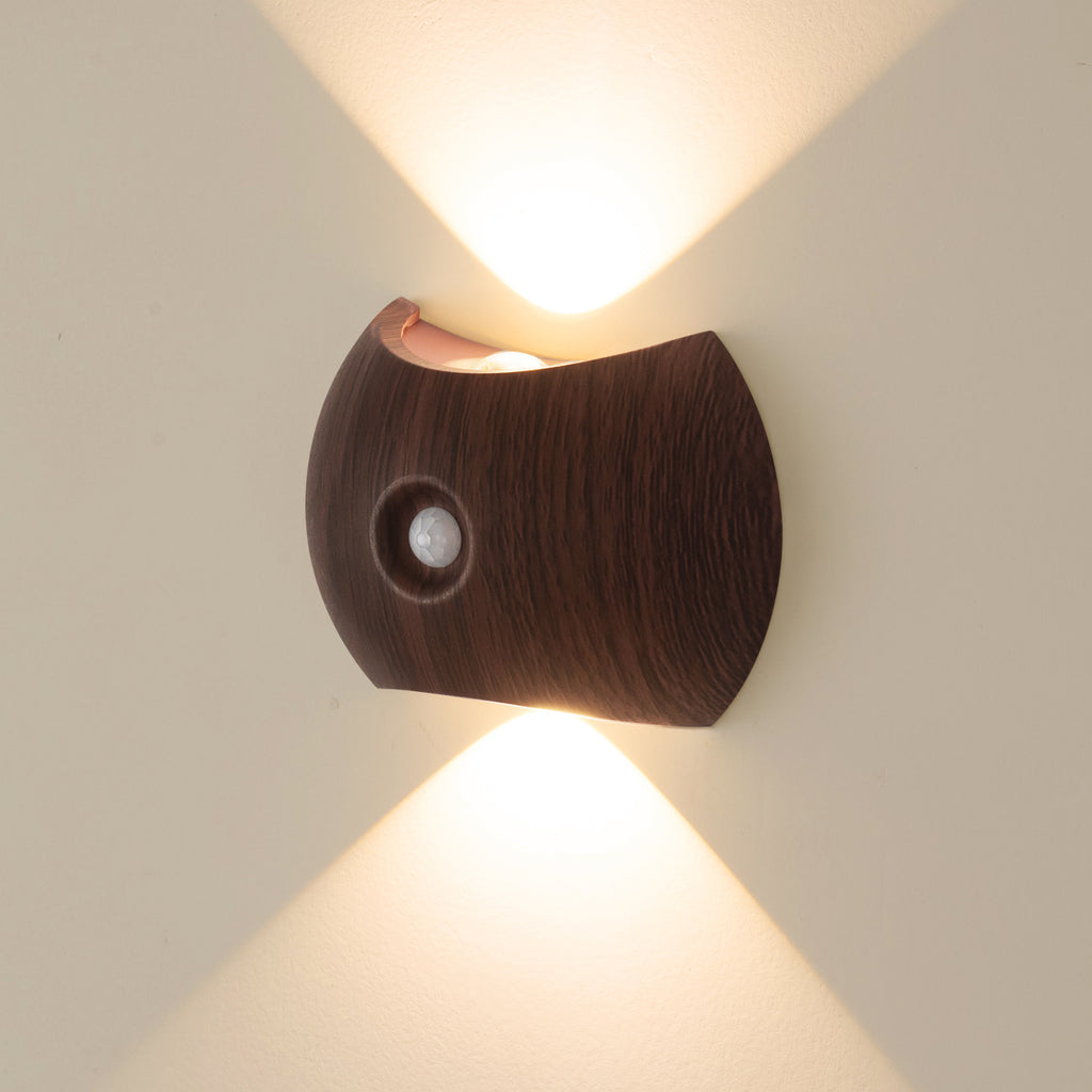 Applique murale LED ovale à détecteur, effet bois ou doré