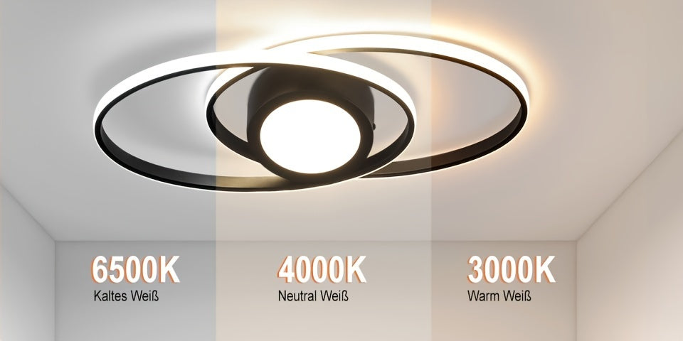 Plafonnier LED noir ovale ou carré à anneaux, avec télécommande