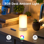 Lampe de chevet tactile RVB cylindrique, lumière d'ambiance USB
