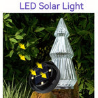 Lampe décorative solaire sapin effet verre strié, 24 cm