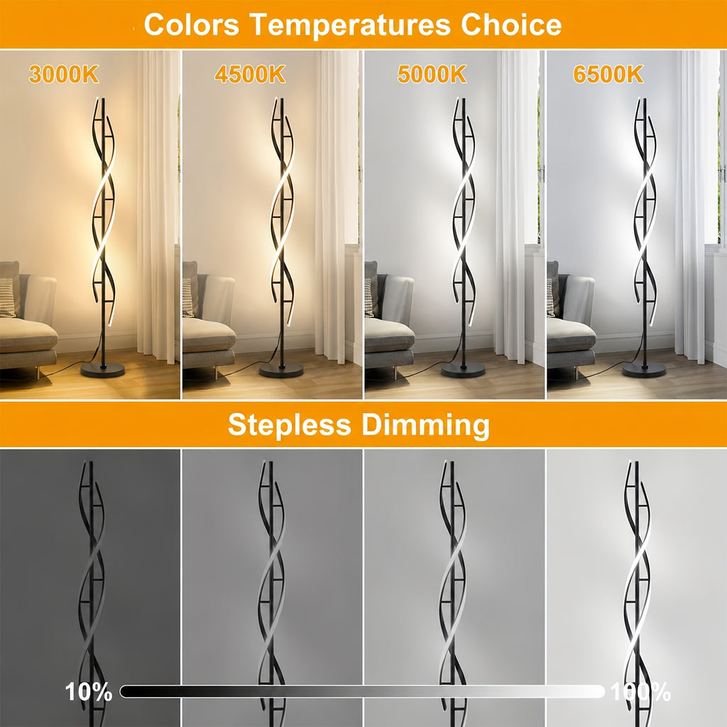 Lampadaire spirale LED double hélice à quatre teintes, 152 cm