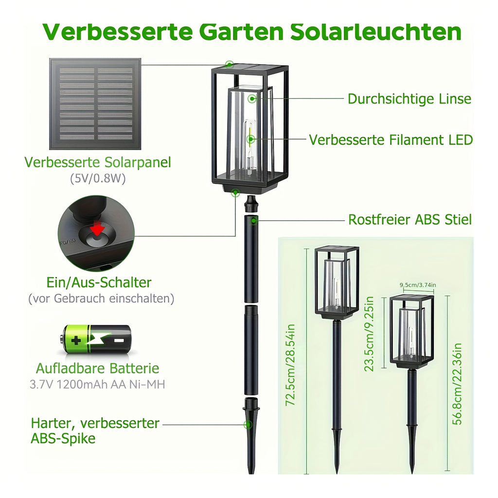 Grande lanterne solaire carrée à filament, 72,5 cm, lot de 2 ou 4