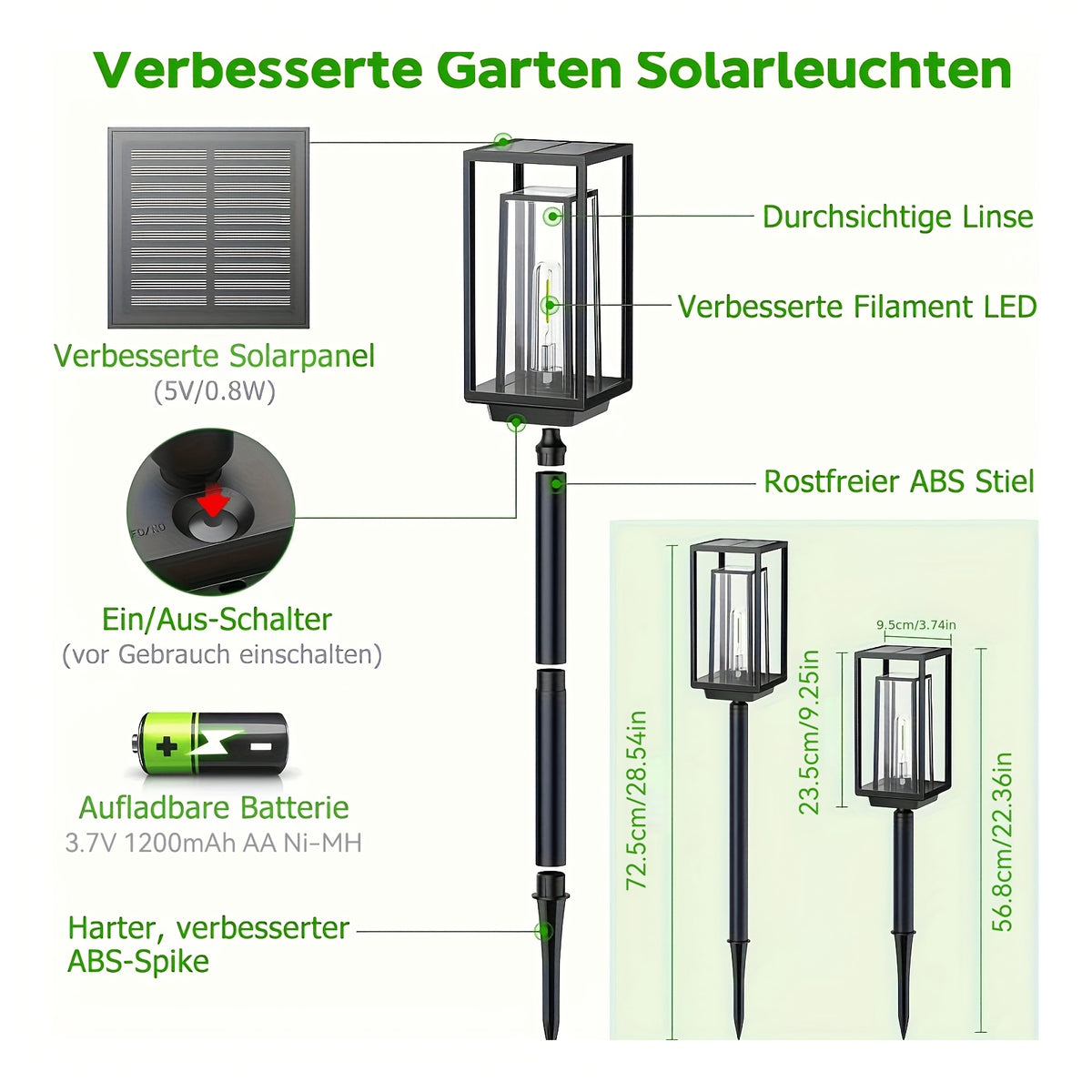 Grande lanterne solaire carrée à filament, 72,5 cm, lot de 2 ou 4