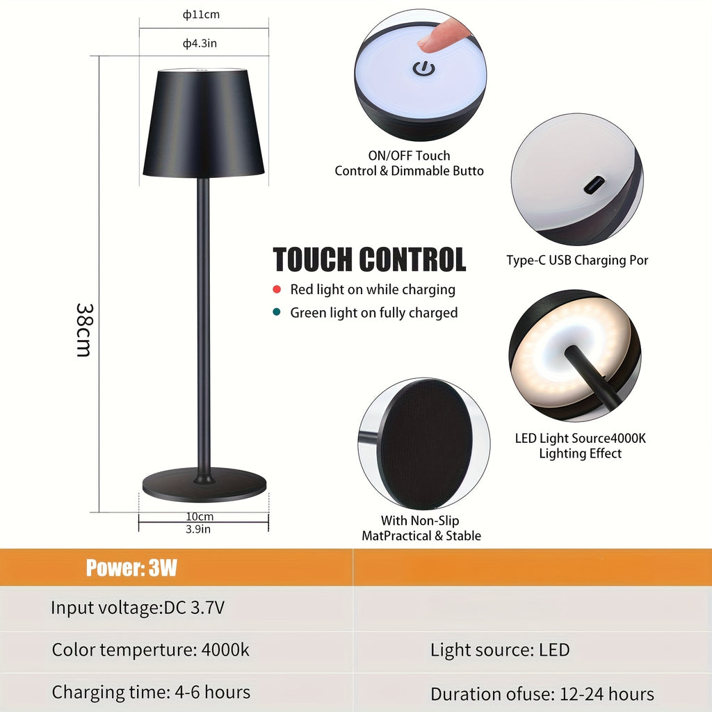 Lampe de table sans fil en aluminium, lot de 2 ou 4, neuf coloris