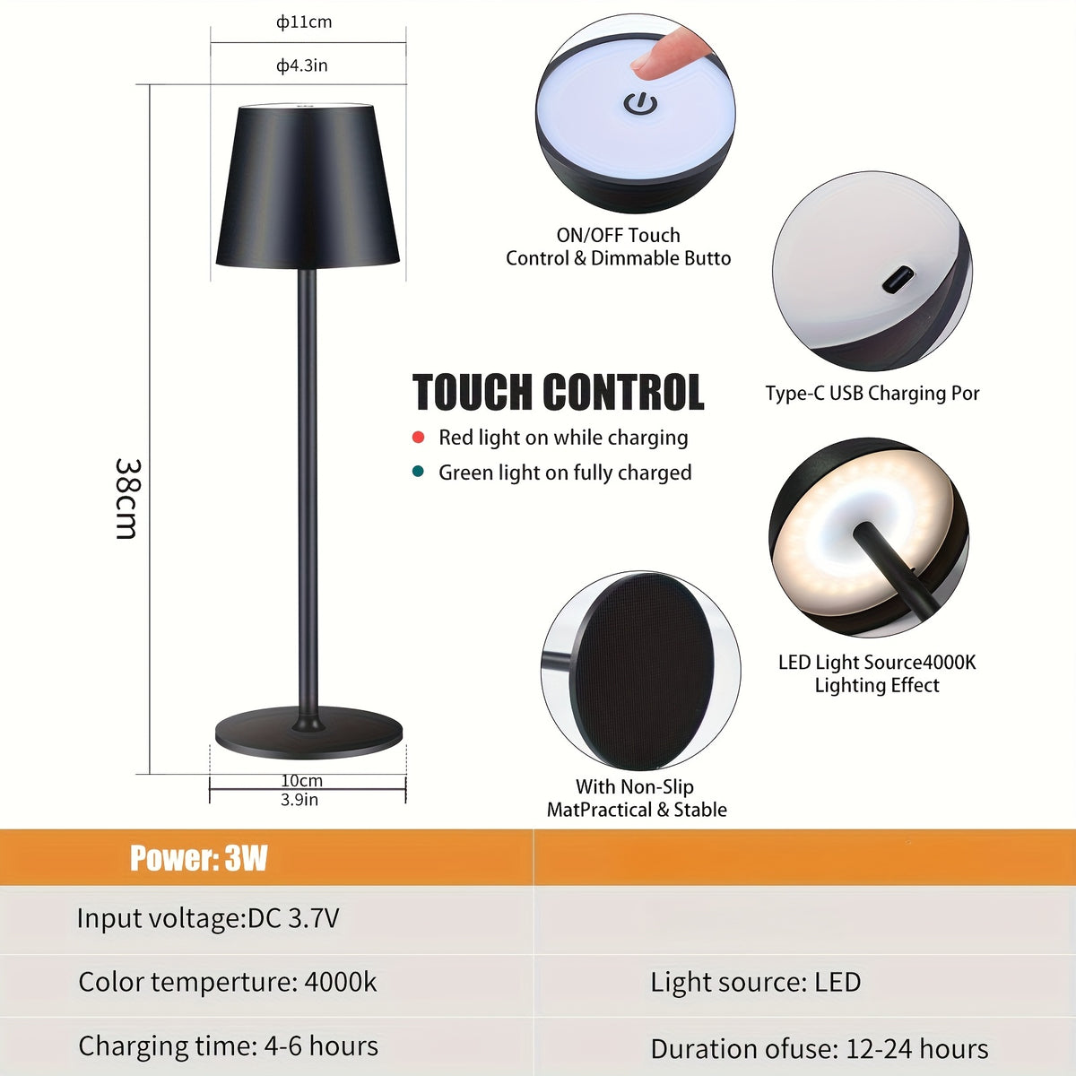 Lampe de table sans fil en aluminium, lot de 2 ou 4, neuf coloris