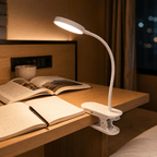 Lampe à pince à piles ou USB, tête ronde blanche de 8 cm