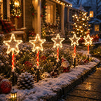 Guirlande solaire de Noël à 5 étoiles sur piquets sucre d'orge