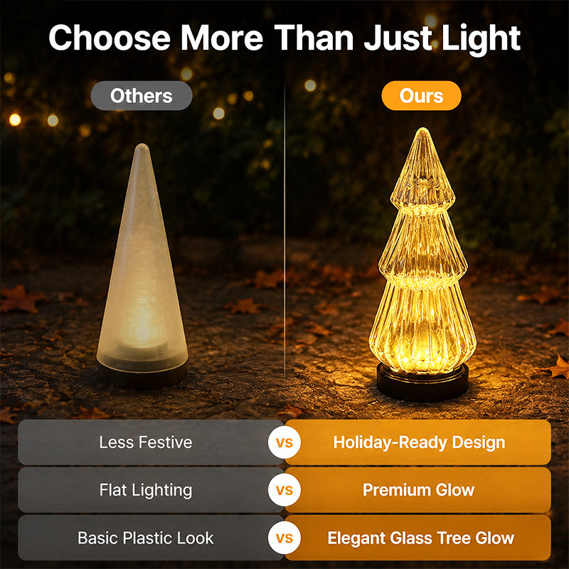 Lampe décorative solaire sapin effet verre strié, 24 cm