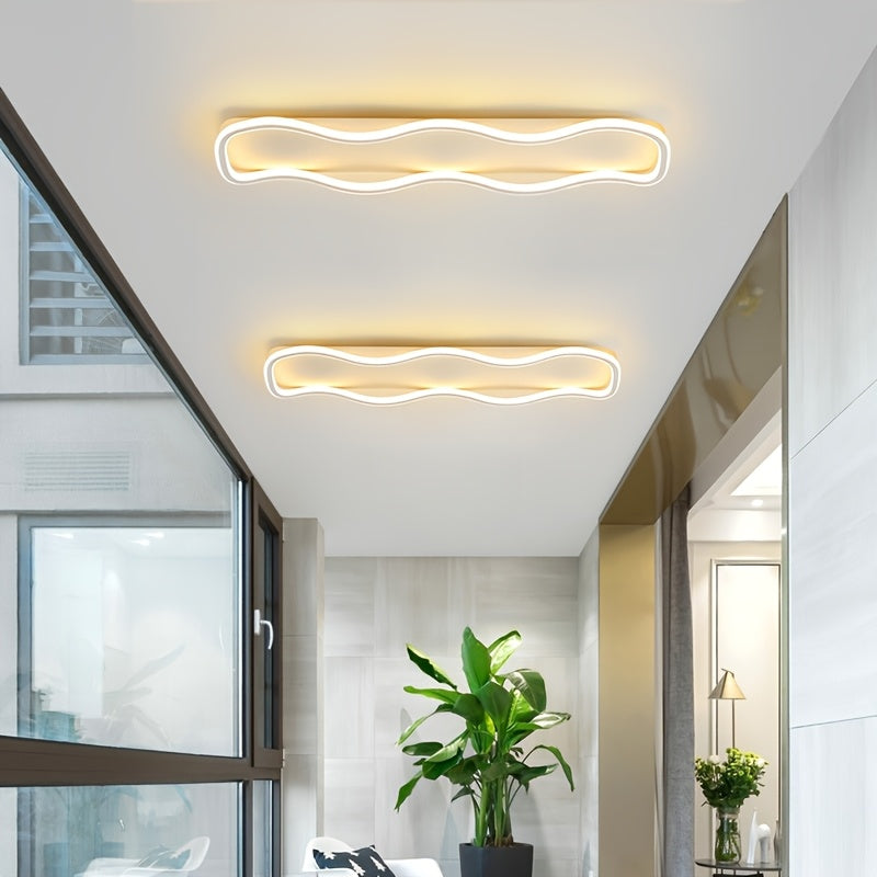 Plafonnier LED ondulé 40 W pour couloir, noir ou doré, 60 cm